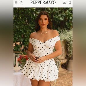 Peppermayo Exclusive - Endless Romance Off Shoulder Mini Dress - White polka dot